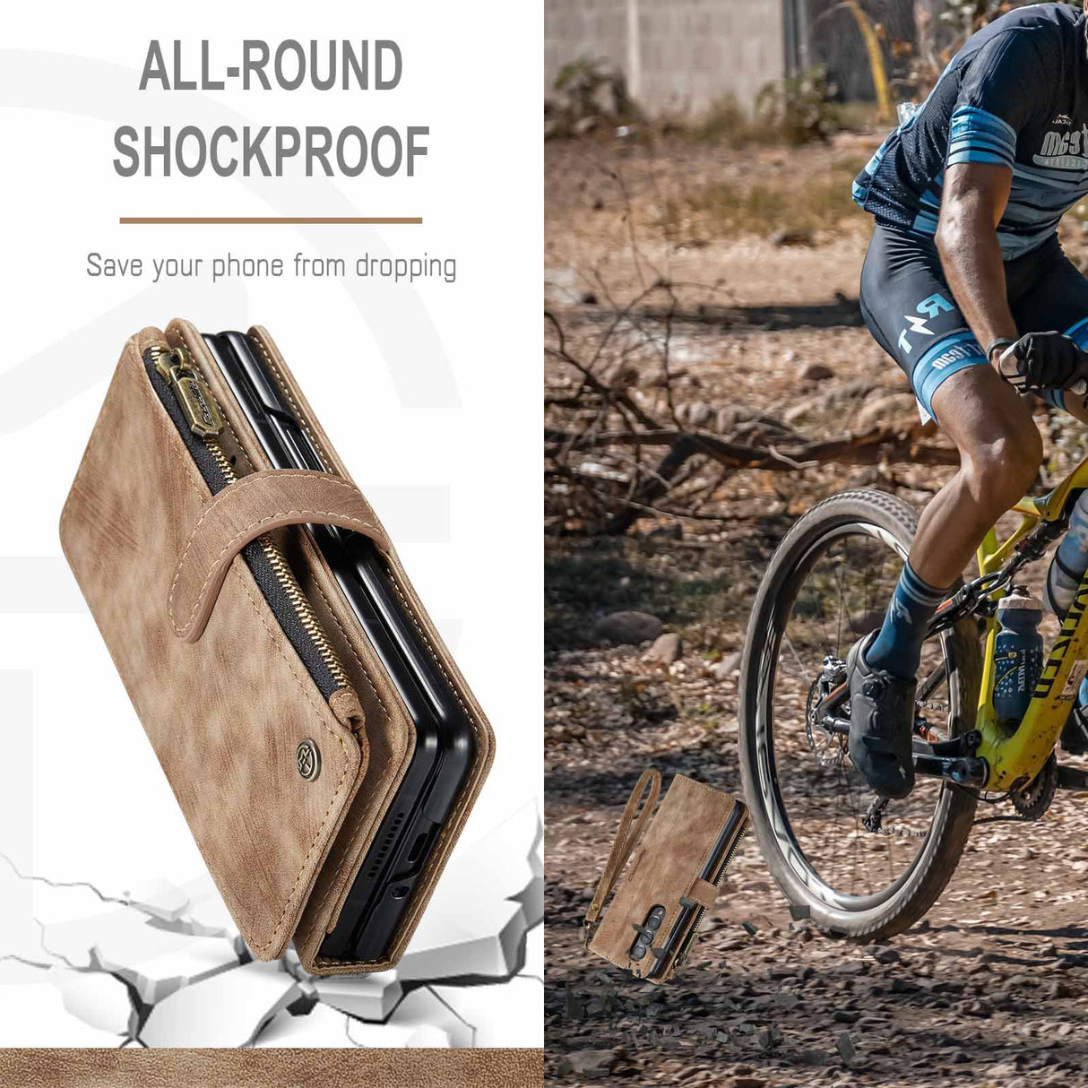 Compatible with Samsung Galaxy Z Fold 3 Case, Samsung, Retro Wallet Design, Card Slots, Magnetic Stand \u0026 Strap