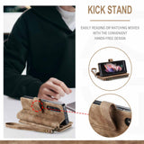 Compatible with Samsung Galaxy Z Fold 3 Case, Samsung, Retro Wallet Design, Card Slots, Magnetic Stand \u0026 Strap - Rear View