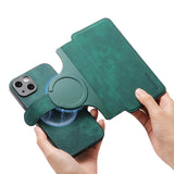 New Magnetic Two-in-one Separation Structure Mobile Phone Case - Card Holder RFID Anti-theft Brush - Suitable for iPhone Mobile Phone Case Gr Green iPhone 15 - Front View