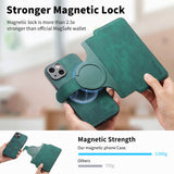 New Magnetic Two-in-one Separation Structure Mobile Phone Case - Card Holder RFID Anti-theft Brush - Suitable for iPhone Mobile Phone Case Gr Green iPhone 15 - Top-Down View