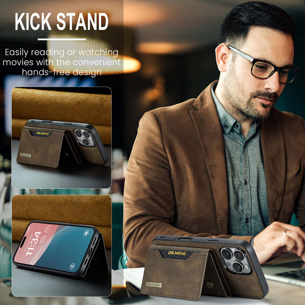 Magnetic iPhone 16 Pro Case with Card Pocket Compatible with iPhone 16 Pro Coffee Color