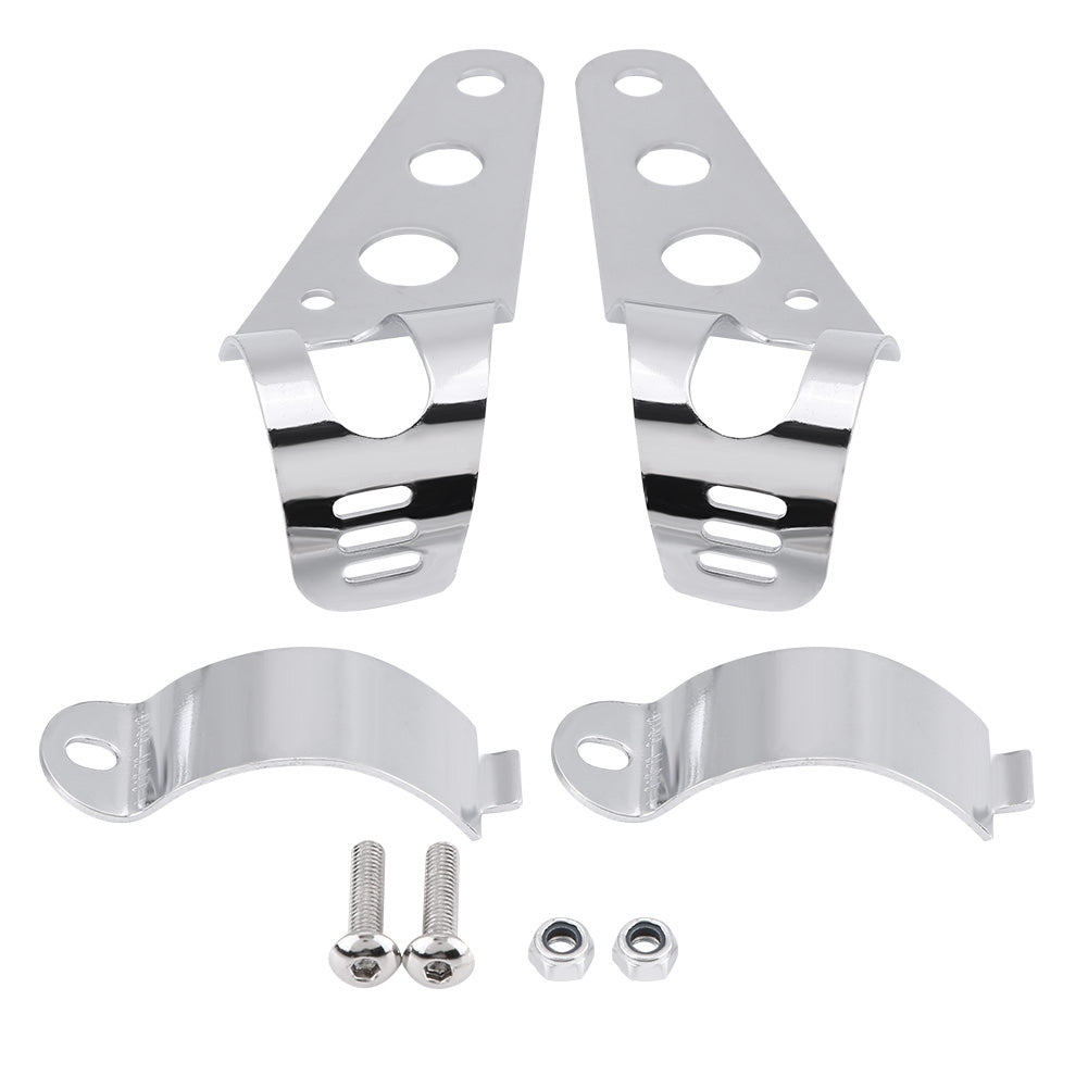 Motorcycle Headlight Mount Bracket Fork Tube Clamp Kit 35-43mm Chrome for Chopper Cafe Racer