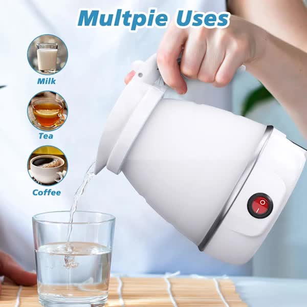 Foldable Electric Travel Kettle with Detachable Cord Silicone Collapsible Kettle