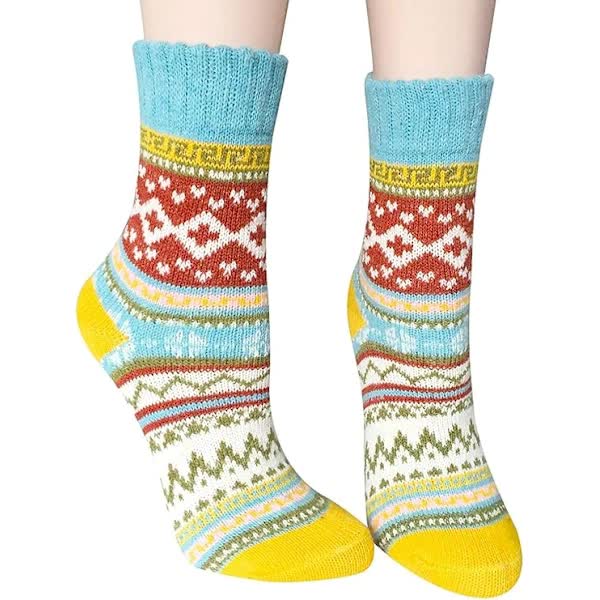 5 Pairs of Women's Merino Wool Socks, Thicker Thermal Knitting, Women's Socks for Hiking, Backpacking, Climbing, Winter (Red/Brown/Green/Blue/Dark Blue)