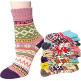 5 Pairs of Women's Merino Wool Socks, Thicker Thermal Knitting, Women's Socks for Hiking, Backpacking, Climbing, Winter (Red/Brown/Green/Blue/Dark Blue)