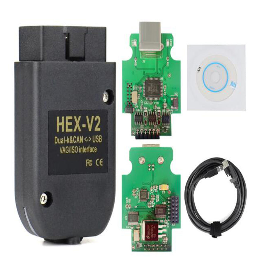 VCDS HEX-V2 OBD2 Diagnostic Cable for VW Audi Skoda Seat VAG Cars, USB Interface Scanner with VCDS Software, Unlimited VINs, Multi-Language