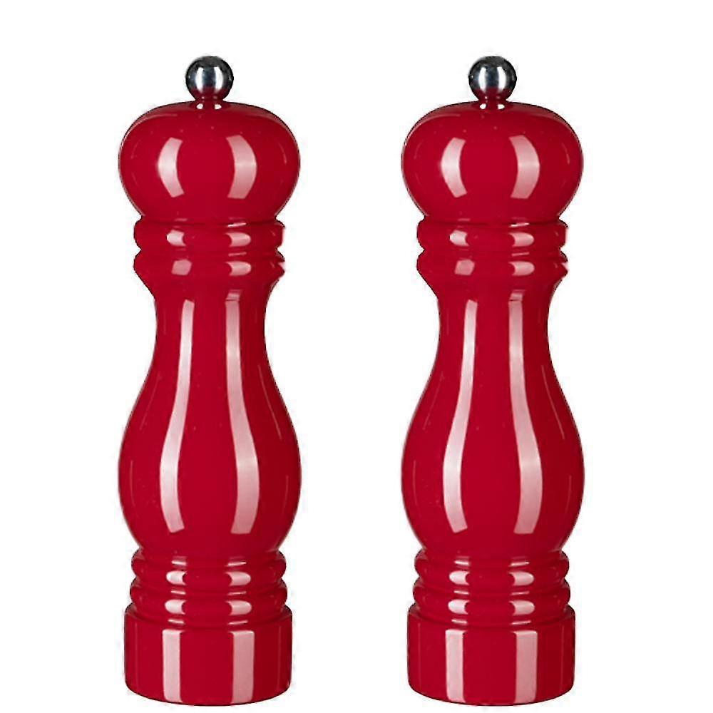 Wooden Pepper Mill Salt and Pepper Shaker with Adjustable Ceramic Rotor 2pcs Red