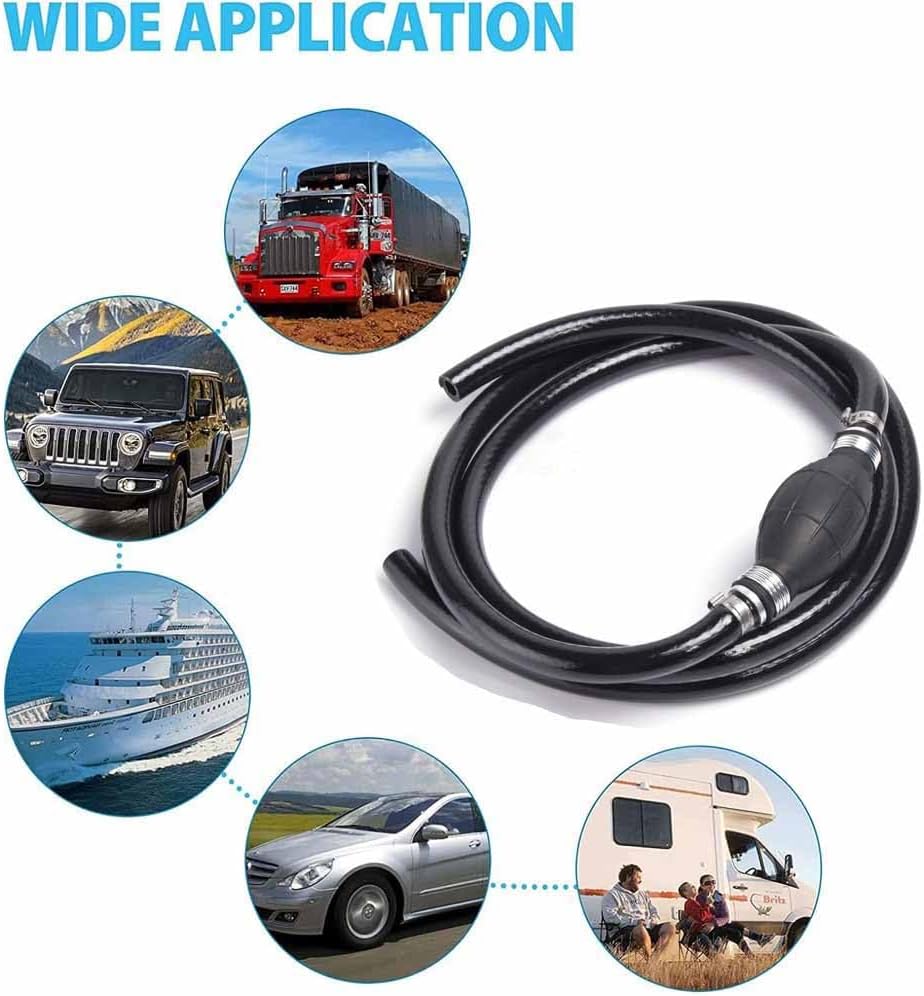 Fuel Line Hose for Outboard, Nylon Braid 5/16 Inch Fuel Line Hose with Hand Pump Bulb, 6 FT Long Boat RVs Tractor Fuel Line Assembly