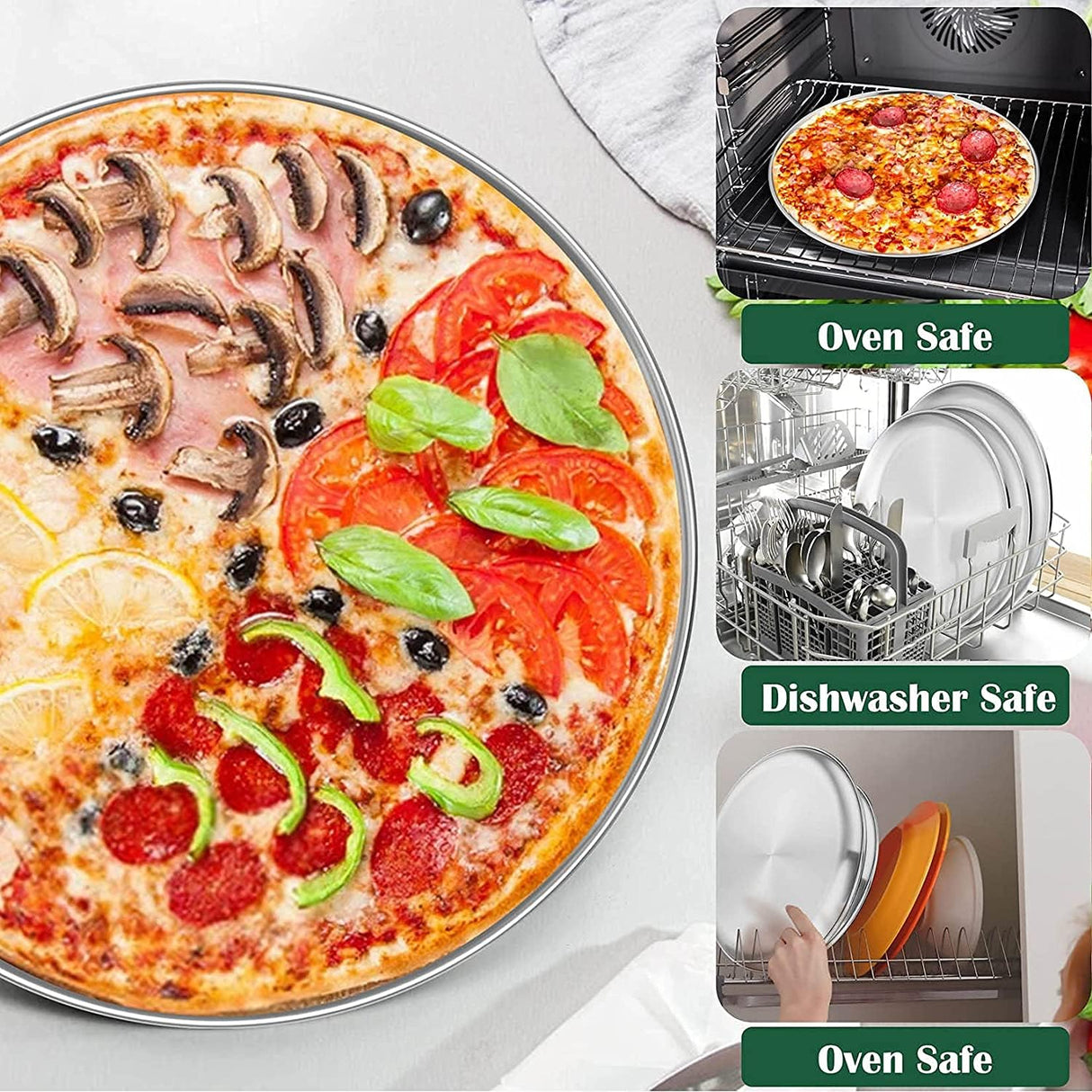 Stainless Steel Pizza Pan Round Pizza Tray, Round Pizza Plate For Pie Cookie Pizza Cake, Non Toxic & Heavy Duty, Brushed Finish & Easy Clean & Diameter 11.8 Inch