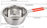 Stainless Steel Perforated Metal Colander Strainer with Long Red Handle Sieve Sifters Use for Kitchen Food Pasta Noodles Spaghetti Vegetables Silver - 7.9inch - Front View
