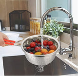 Stainless Steel Perforated Metal Colander Strainer with Long Red Handle Sieve Sifters Use for Kitchen Food Pasta Noodles Spaghetti Vegetables Silver - 7.9inch - Side View