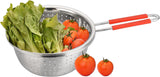 Stainless Steel Perforated Metal Colander Strainer with Long Red Handle Sieve Sifters Use for Kitchen Food Pasta Noodles Spaghetti Vegetables Silver - 7.9inch - Top-Down View