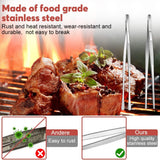 Kitchen Tongs, 2 Pieces BBQ Tongs with Serrated Tips, Kitchen Tongs, Stainless Steel, Long Tong, Professional Multi-Function, Straight Precision Tongs for Meats, Pasta Lining - Front View