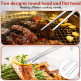 Kitchen Tongs, 2 Pieces BBQ Tongs with Serrated Tips, Kitchen Tongs, Stainless Steel, Long Tong, Professional Multi-Function, Straight Precision Tongs for Meats, Pasta Lining - Side View