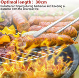Kitchen Tongs, 2 Pieces BBQ Tongs with Serrated Tips, Kitchen Tongs, Stainless Steel, Long Tong, Professional Multi-Function, Straight Precision Tongs for Meats, Pasta Lining - Top-Down View