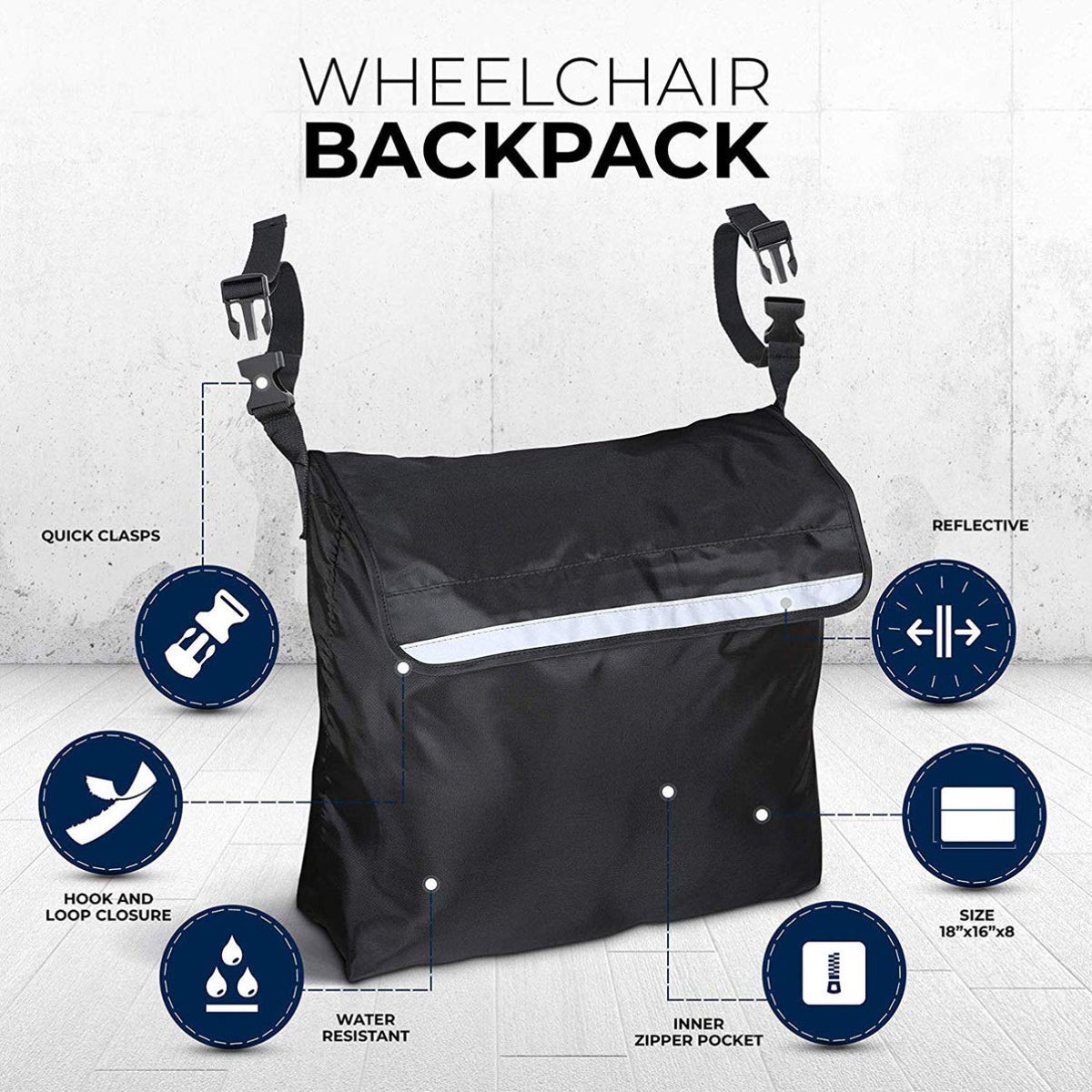 Wheelchair Pouch Wheelchair Bag Waterproof Large Wheelchair Accessories Bags to Hang on Back and Wheelchair Backpack Storage Bag