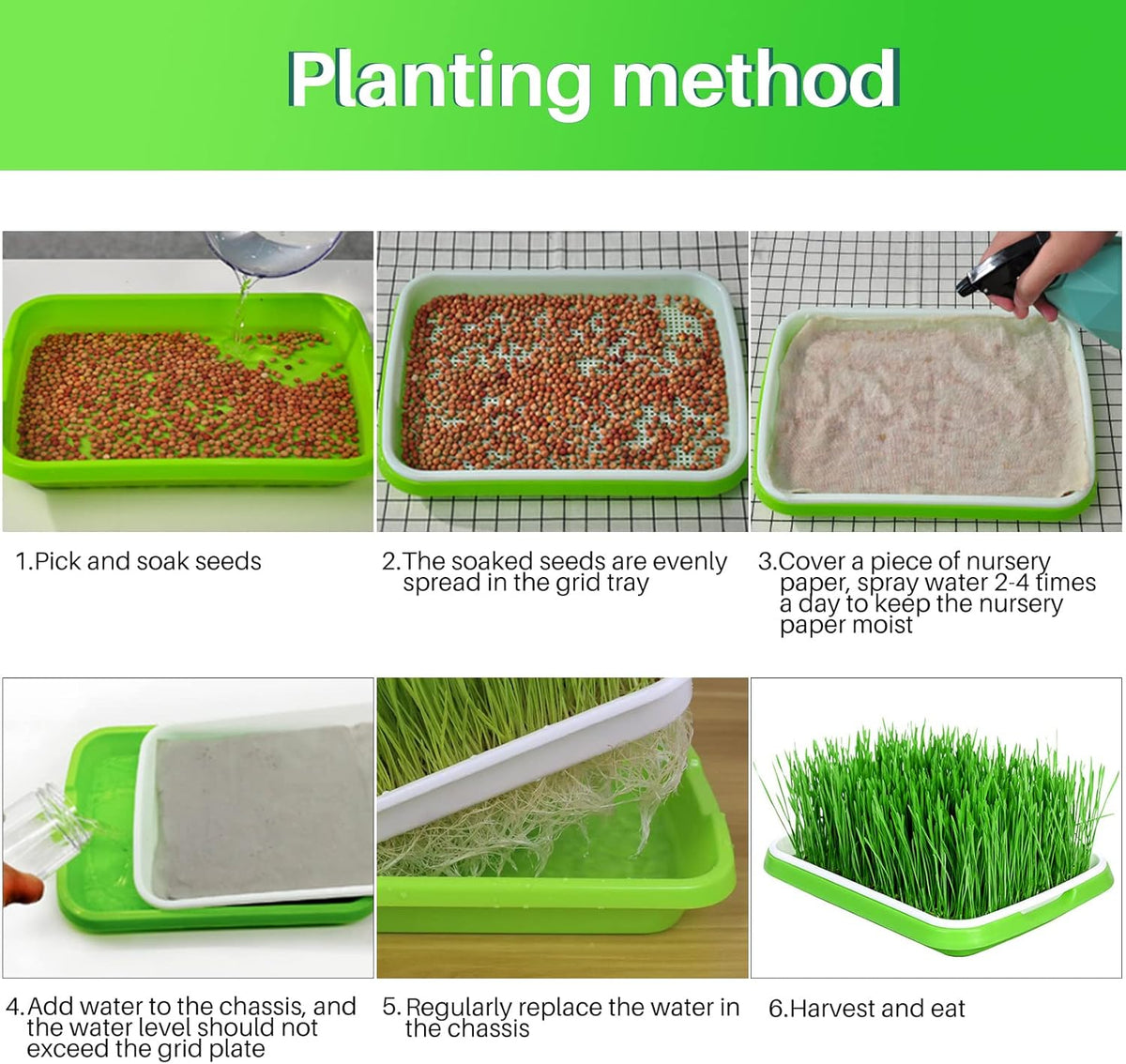 8-Pack Seed Sprouter Tray Microgreens Growing Trays BPA Free Seed Germination Propagation Soil-Free Wheatgrass Bean Nursery Tray with Planting Paper for Indoors or Outdoors