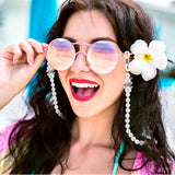 Pearl Eyeglass Chain Anti-slip and Anti-Falling Glasses Chain Eyeglasses String Holder for Women & Girls Sunglasses Mask Necklace Lanyard(White) - Front View