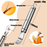 Stainless Steel Orange Peeler，with Handle Orange Citrus Peeler Tool Easy Orange Peeler Triangle Shovel and Serrated Shovel Orange Peeler Kitchen Gadgets,with 1Pcs Hooks - Front View
