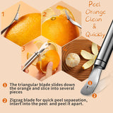 Stainless Steel Orange Peeler，with Handle Orange Citrus Peeler Tool Easy Orange Peeler Triangle Shovel and Serrated Shovel Orange Peeler Kitchen Gadgets,with 1Pcs Hooks - Side View