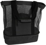 Mesh Beach Tote Bag with Detachable Insulated Beach Cooler Compartment Waterproof Sandproof Picnic Pool Bag, Black, Large