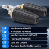 Dual Turbo Nozzle Pressure Washer, 360° Rotating Turbo Nozzle For Power Washer with 1/4"" Quick Connector, 2.5 Orifice Twin Turbo Nozzle, 4-6 GPM, 4000 PSI Max(Black), SP02-N02Black