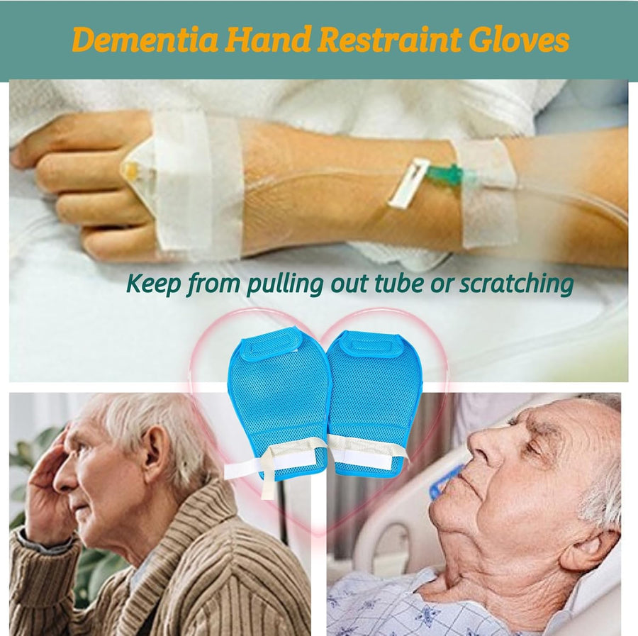 Dementia Restraint Gloves -2 Pcs, Adult No Scratch Mitts for Elderly Hand Safety Protective
