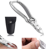 Toenail Clippers for Thick or Ingrown Toenails, Stainless Steel Long Handle Toenail Cutters Medical Surgical Grade Secure and Stylish Design - W/Leather Case Heavy Duty Podiatrist's Clippers (Sliver)