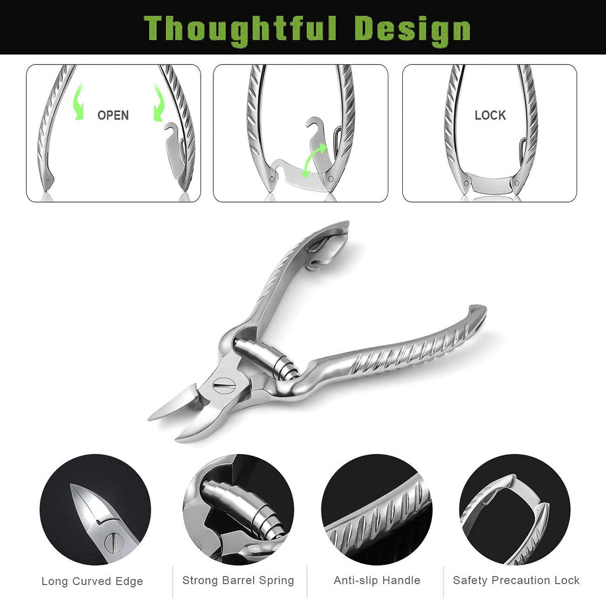 Toenail Clippers for Thick or Ingrown Toenails, Stainless Steel Long Handle Toenail Cutters Medical Surgical Grade Secure and Stylish Design - W/Leather Case Heavy Duty Podiatrist's Clippers (Sliver)