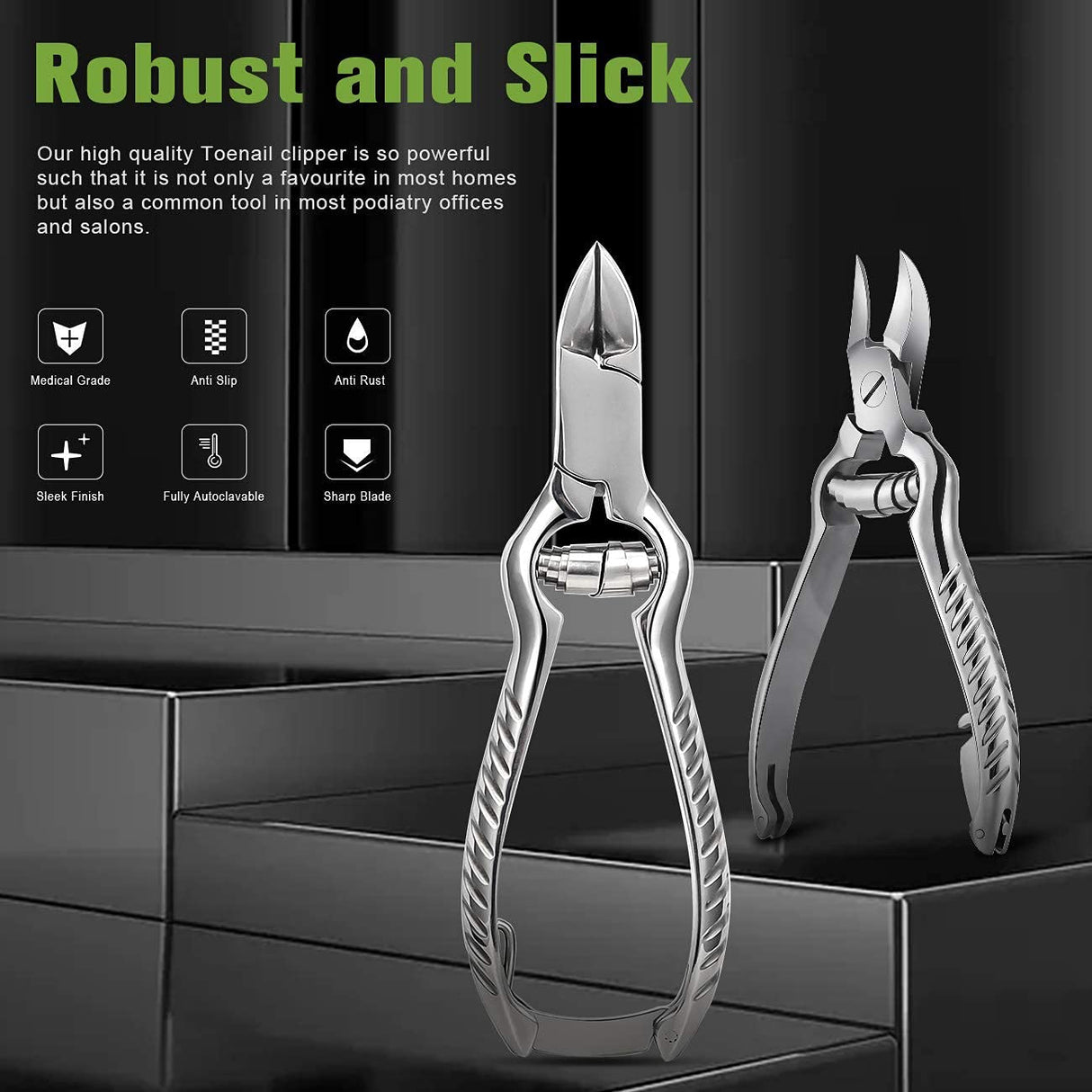 Toenail Clippers for Thick or Ingrown Toenails, Stainless Steel Long Handle Toenail Cutters Medical Surgical Grade Secure and Stylish Design - W/Leather Case Heavy Duty Podiatrist's Clippers (Sliver)