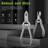 Toenail Clippers for Thick or Ingrown Toenails, Stainless Steel Long Handle Toenail Cutters Medical Surgical Grade Secure and Stylish Design - W/Leather Case Heavy Duty Podiatrist's Clippers (Sliver) - Top-Down View