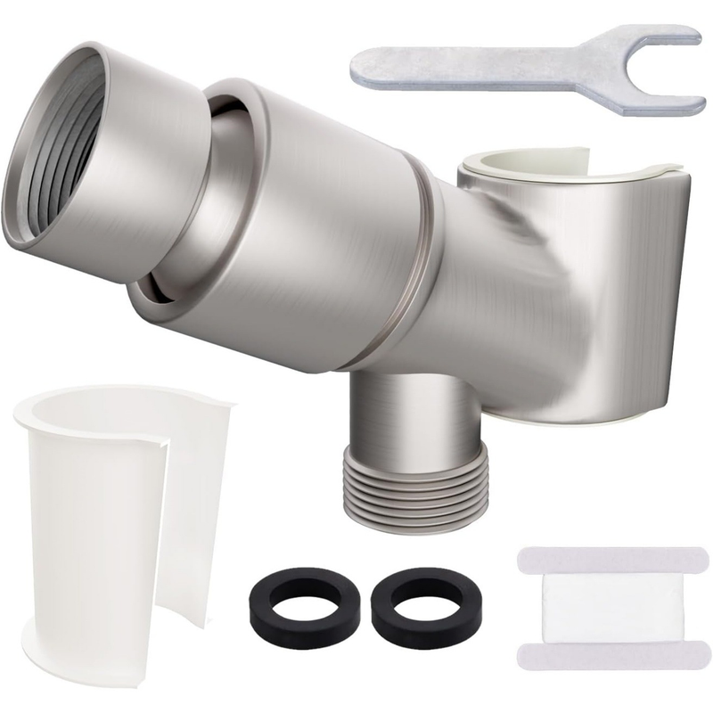 All Metal Handheld Shower Head Holder - Adjustable Brass Mount with 360 Degree Swivel Pivot Ball for Universal Shower Arm and Shower Hose Chrome Plated (Nickel)