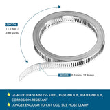 Hoses Clamps, Clamps Worm, Worm Clamps Stainless Steel, Large Hose Clamp Worm Drive Hose Clamps Adjustable Pipe Hose Clamp for Intercooler, Pipe, Plumbing, Tube and Fuel Line (9 Pieces,11.5 Feet) - Top-Down View