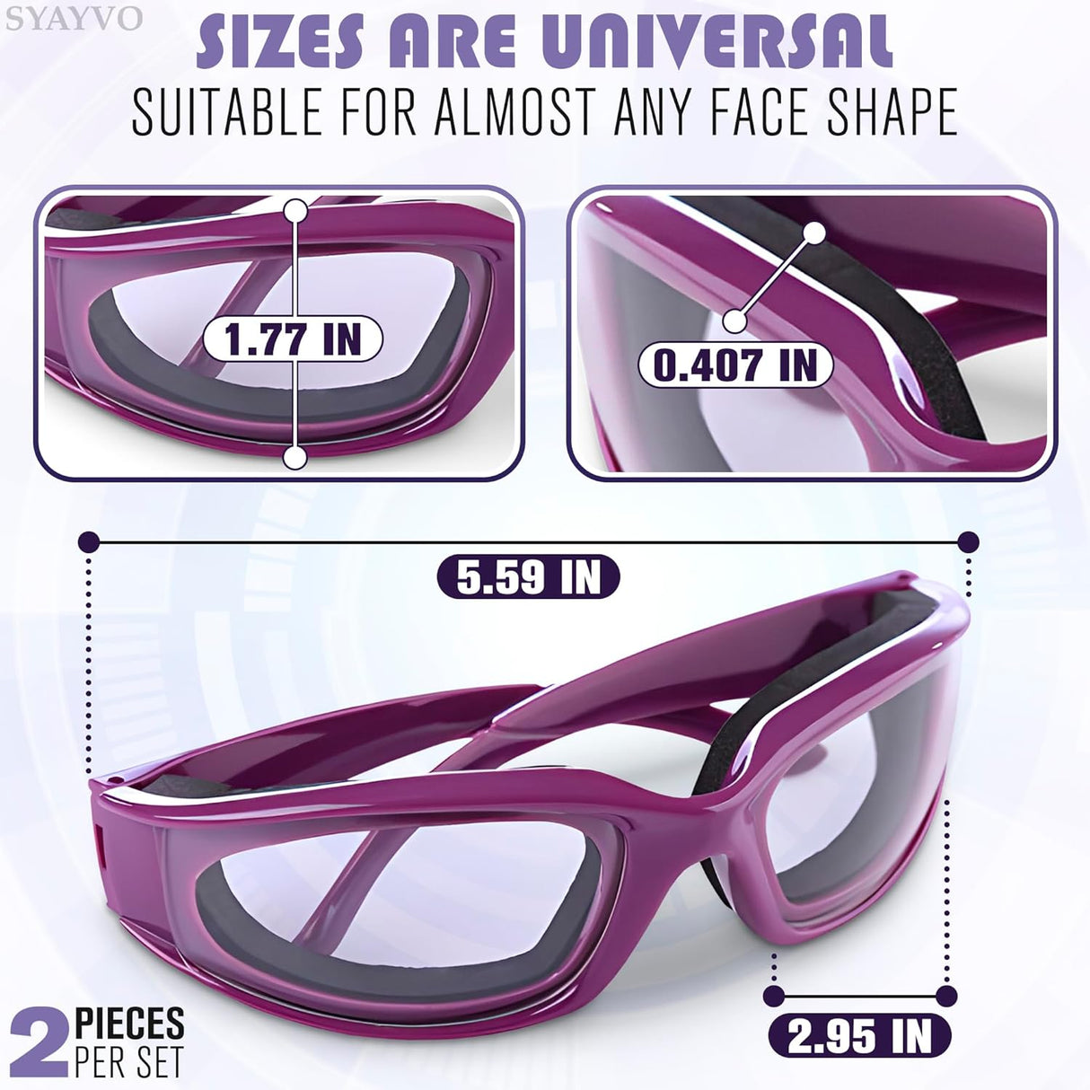 Onion Cutting Goggles Safety Glasses for Women - 2Pcs Onion Goggles for Women Dust Goggles Adult Airsoft Eye Protection Glasses - Kitchen Accessories purple onions Eye Goggles for Dust Protection