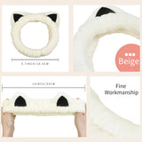 2 Packs Cute Cat Spa Headband for Washing Face Makeup Skincare, Animal Headbands for Women Girls Trendy Stuff Gifts Soft Coral Fleece Facial Wash Hair Accessories (Beige+ Khaki) - Front View