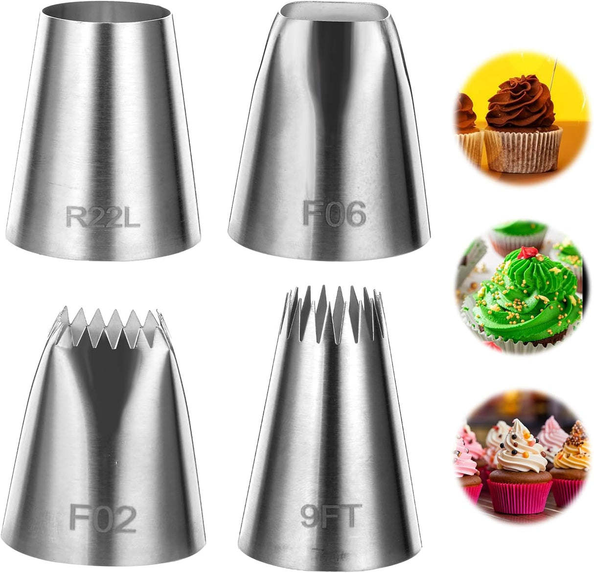 4 Pcs Extra Large Piping Tips Set Stainless Steel Square Round Cream Piping Tip Large Frosting Tips for Cake Decorating Cupcakes Cookies Puff Pastry
