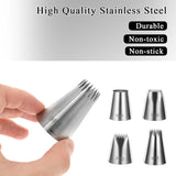 4 Pcs Extra Large Piping Tips Set Stainless Steel Square Round Cream Piping Tip Large Frosting Tips for Cake Decorating Cupcakes Cookies Puff Pastry