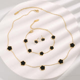 Lucky Clover 18K Gold Plated Clover Necklace Bracelet Earring for Women Fashion Cute Simple Jewelry Sets Hypoallergenic Women Jewelry Gift (Black)