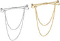 2pcs Men Gold Silver Collar Pin Bar Shirt Tie Stick Pin Brooch with Chain