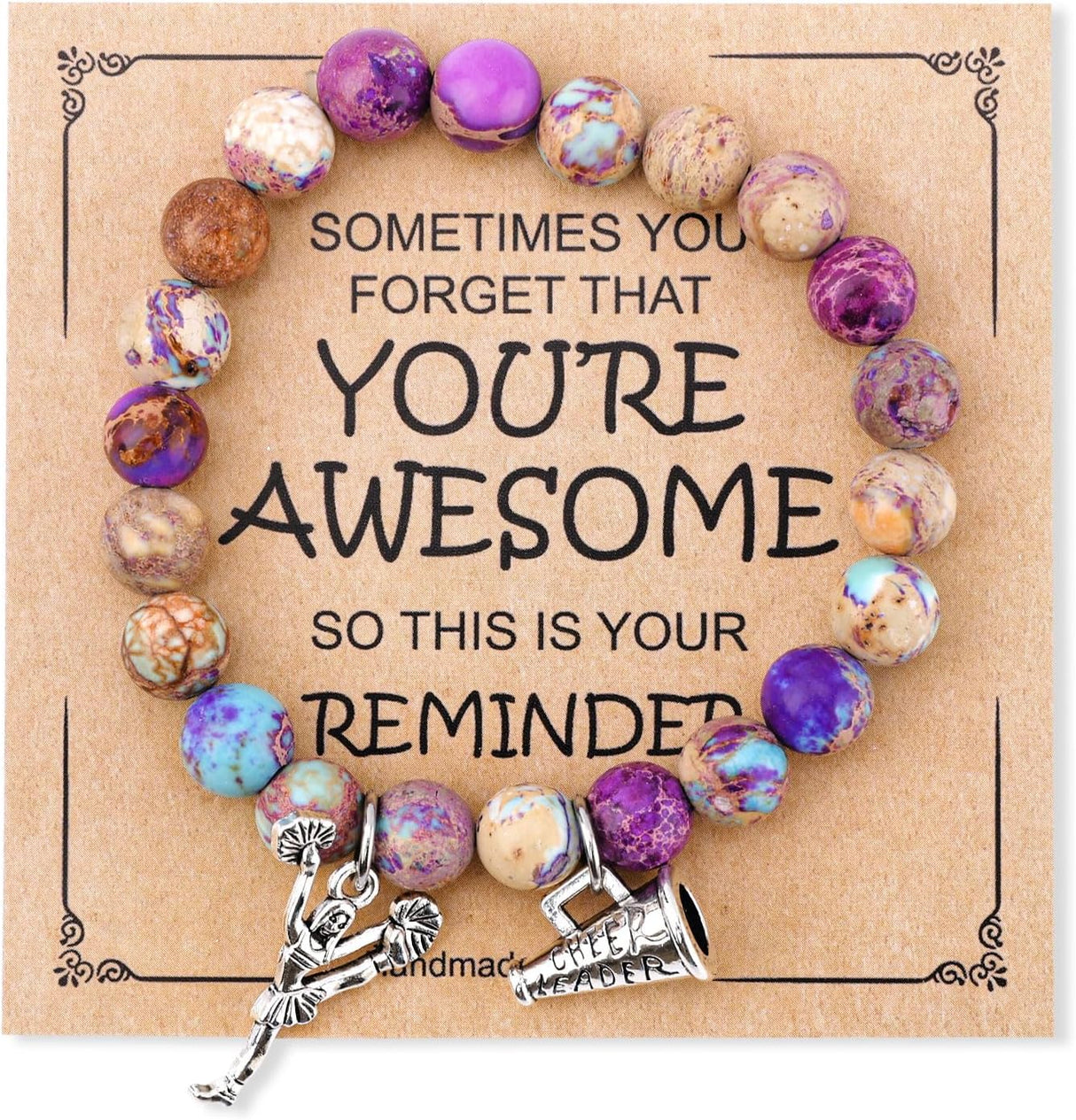 Cheer Bracelet, Imperial Stone Cheerleading Bracelet with Encouragement Card Charming Cheerleader Gifts Elegant Smooth Cheer Stuff with Cheerleader Jewelry Pendant