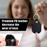 Leather Car Key Sleeve, Broken Loop Replacement PU Keychain Protector With Iron Ring, Auto House Cover - Side View