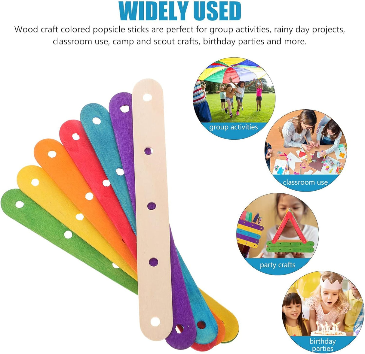 Wooden Lolly Sticks Craft Popsicle Sticks Craft Sticks Ice Cream Sticks with Holes DIY Crafts 50PCS (Colorful)