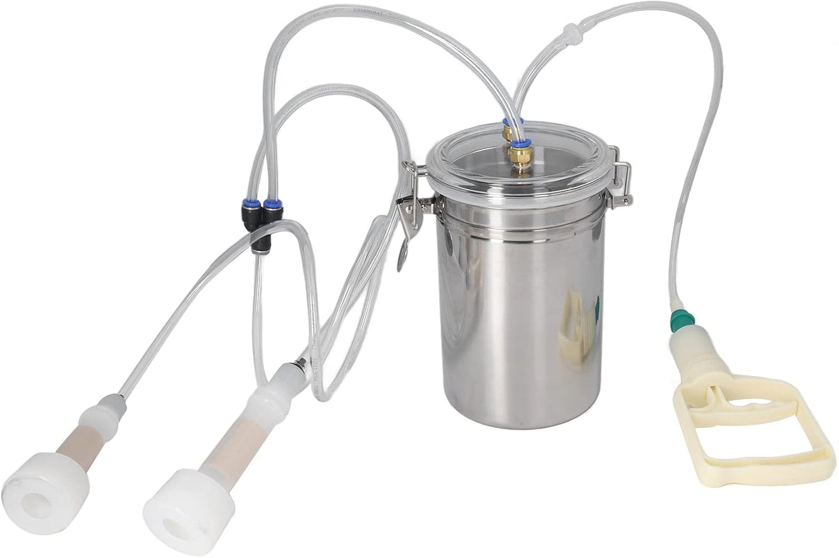 2L Goat Milking Machine, Large Capacity Manual Milking Machine Effort Saving Goat Milker Adjustable Pulsating Pump Stainless Steel Bottle Portable Milking Kit for Sheep, Cow, Goat