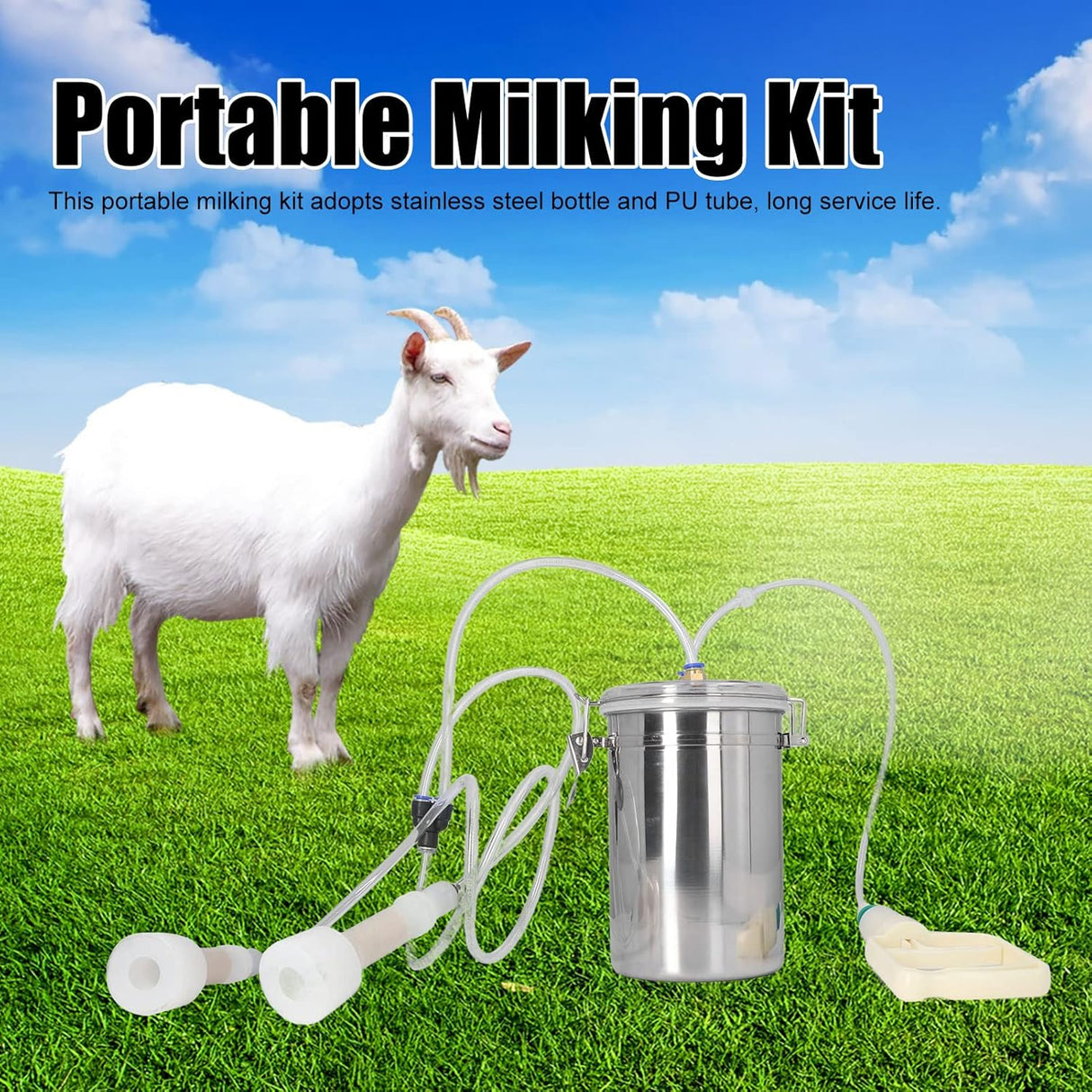 2L Goat Milking Machine, Large Capacity Manual Milking Machine Effort Saving Goat Milker Adjustable Pulsating Pump Stainless Steel Bottle Portable Milking Kit for Sheep, Cow, Goat
