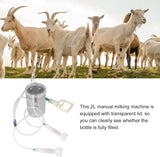2L Goat Milking Machine, Large Capacity Manual Milking Machine Effort Saving Goat Milker Adjustable Pulsating Pump Stainless Steel Bottle Portable Milking Kit for Sheep, Cow, Goat