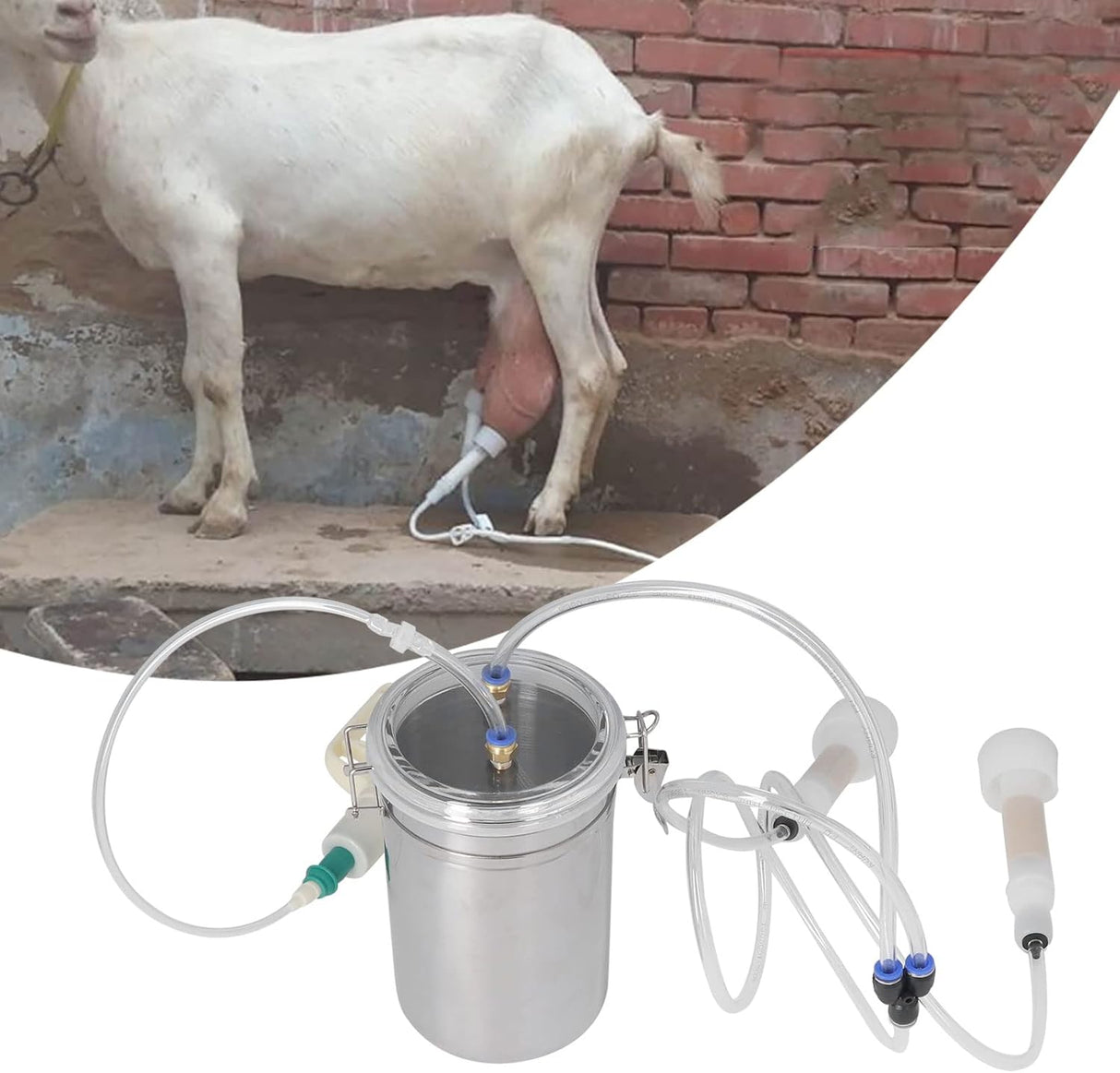 2L Goat Milking Machine, Large Capacity Manual Milking Machine Effort Saving Goat Milker Adjustable Pulsating Pump Stainless Steel Bottle Portable Milking Kit for Sheep, Cow, Goat