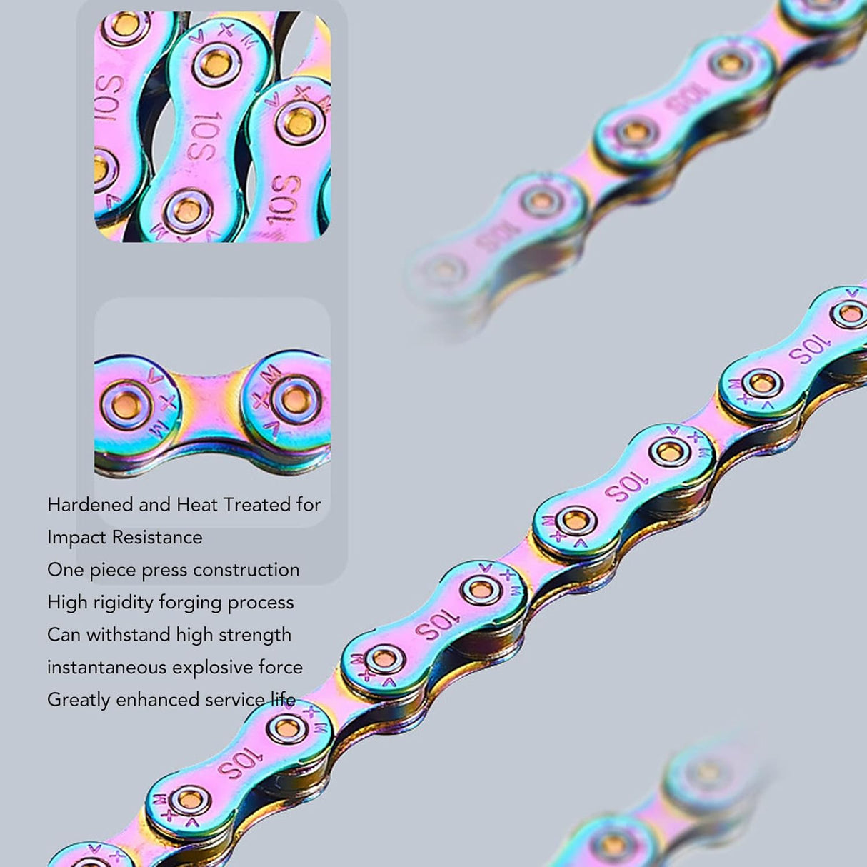6 7 8 Speed Chain Rainbow Chain, 1/2 X 11/128 Inch 116 Links Lightweight Chain, Mountain Road Chain for Road with 2 Chain Connector