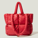 Large Quilted Tote Bag Lightweight, Checkered Shoulder Bag Casual Solid Color Underarm Bags Red