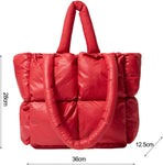 Large Quilted Tote Bag Lightweight, Checkered Shoulder Bag Casual Solid Color Underarm Bags Red