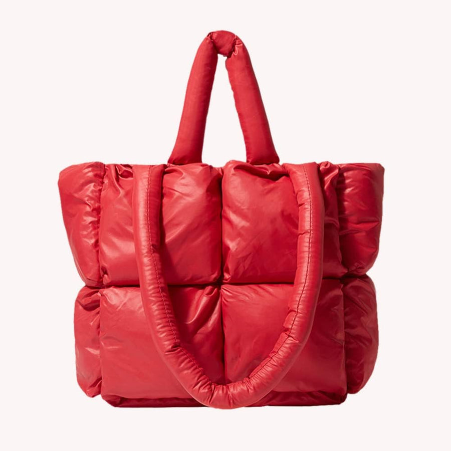 Large Quilted Tote Bag Lightweight, Checkered Shoulder Bag Casual Solid Color Underarm Bags Red